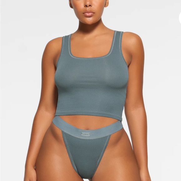 🦋SKIMS COTTON RIBBED TANK TOP IN KYANITE XXS XS S - Picture 1 of 5